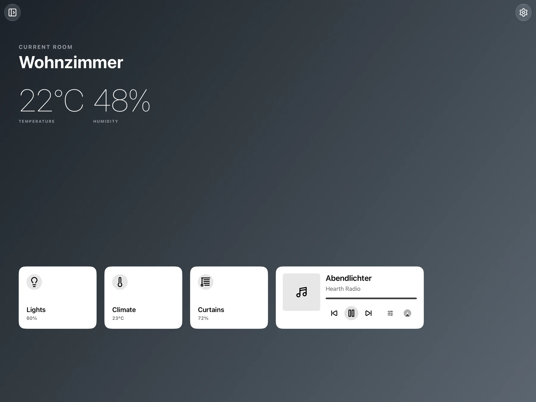 Hearth-Raumdashboard auf dem iPad